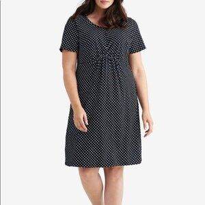 Ellos Plus Size Polka Dot Dress 22/24 Black Scoop Neck Stretch Short Sleeve